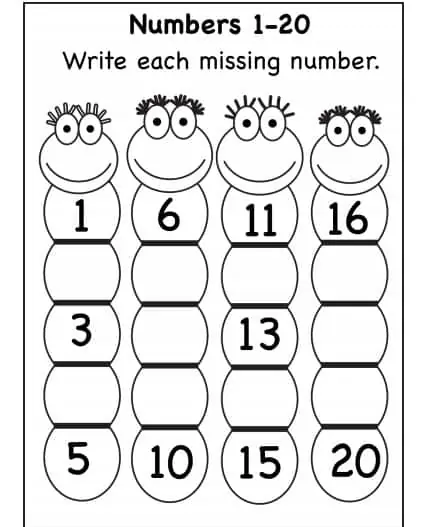 ارقام 1-20 ورك شيت - Numbers 1-20 Worksheet