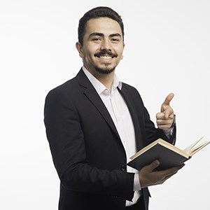 businessman black suit holding his tasklist makes thumb up
